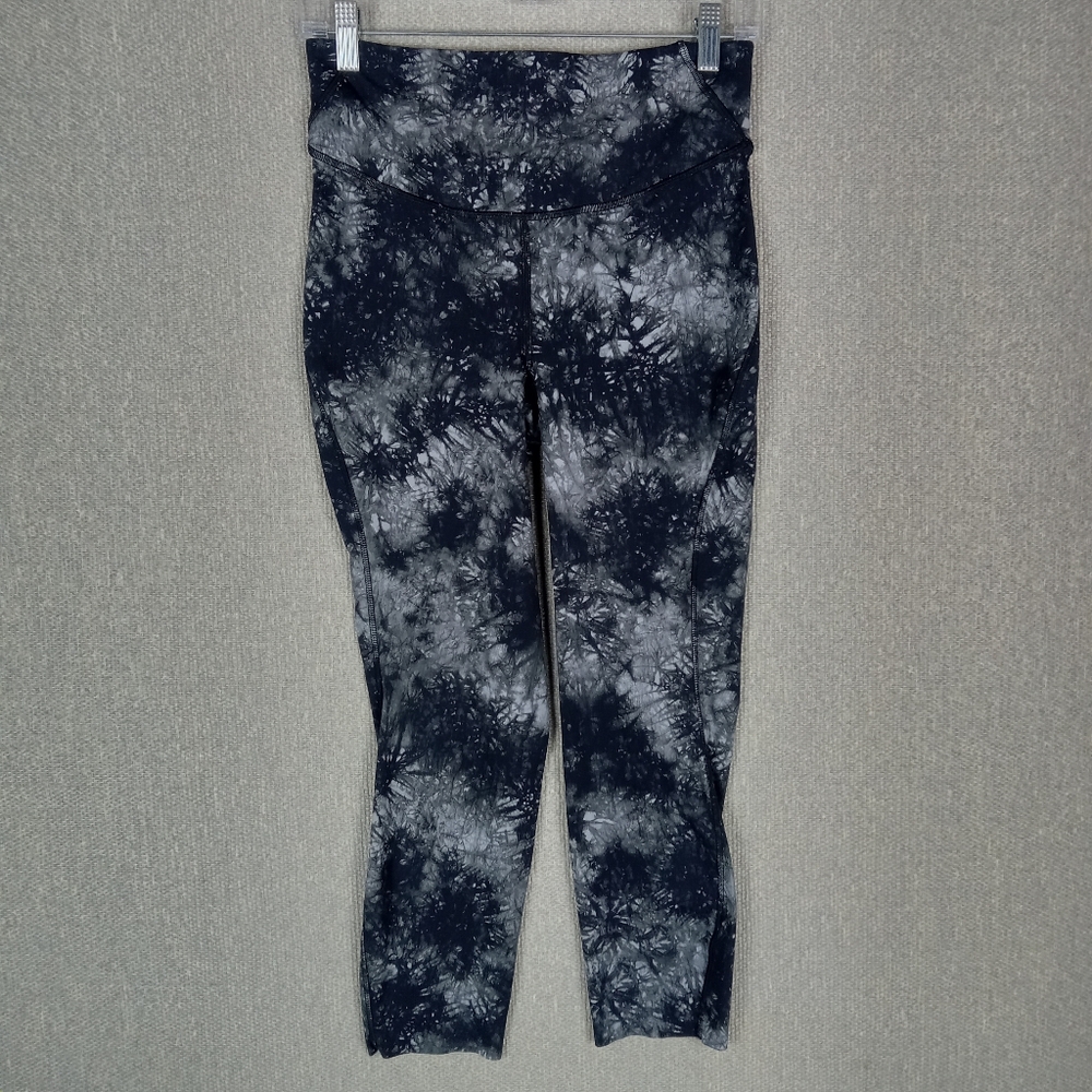 Lululemon Base Pace High Rise Crop Leggings Womens 8 Nulux Gray Black Tie Dye